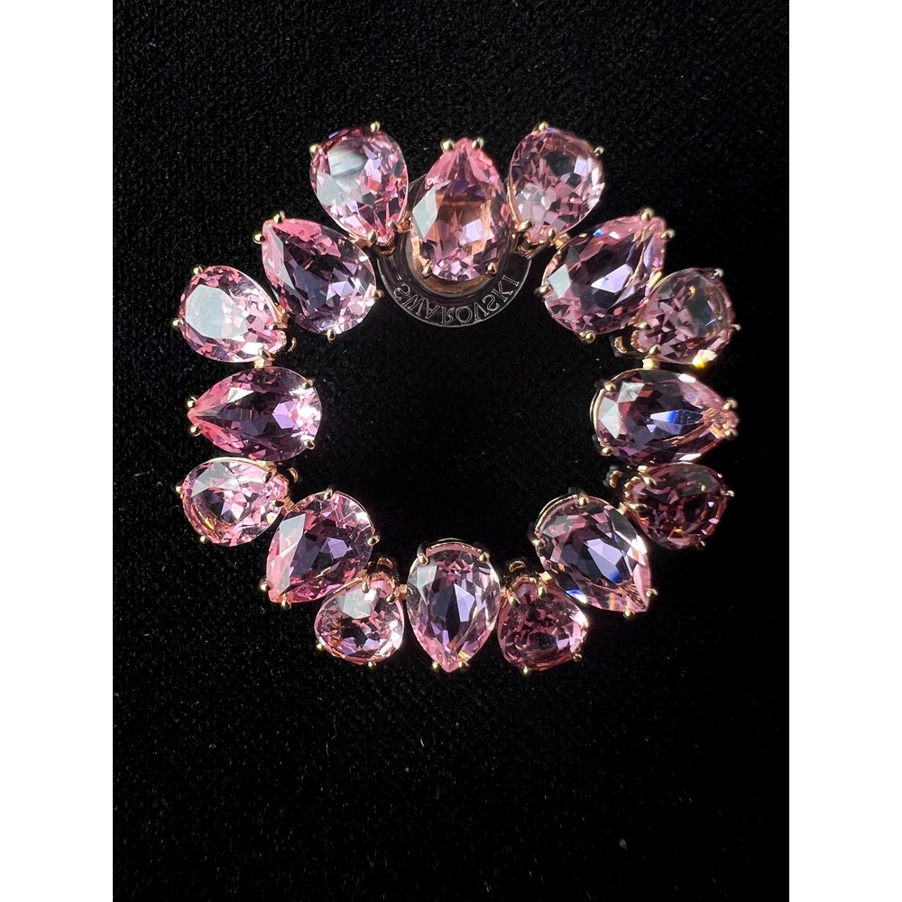Swarovski Millenia Hoop Earrings Pink Crystals Pear Cut Gold Tone NWT
